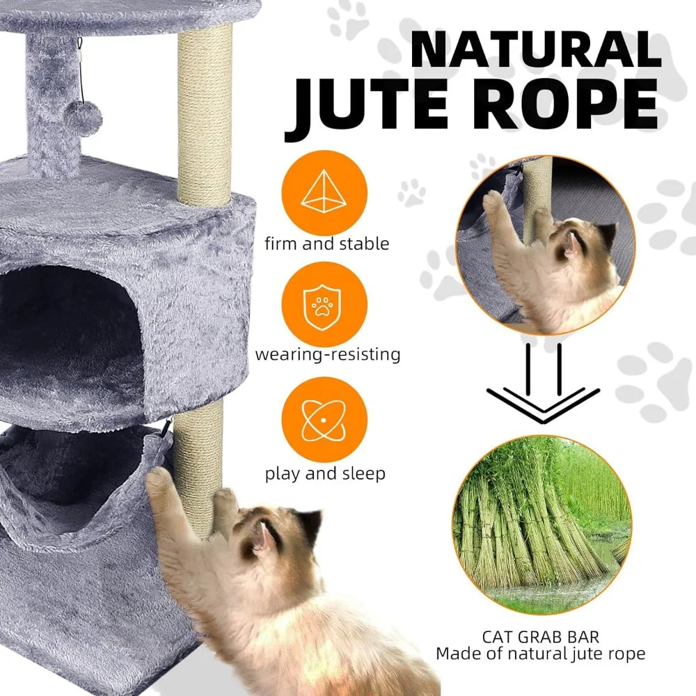 45" Cat Tree for Indoor Cats with Scratching Post