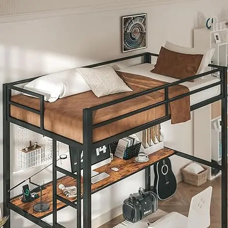 Grandchild's Loft Bed with Desk, Safety Guardrail and Stairs