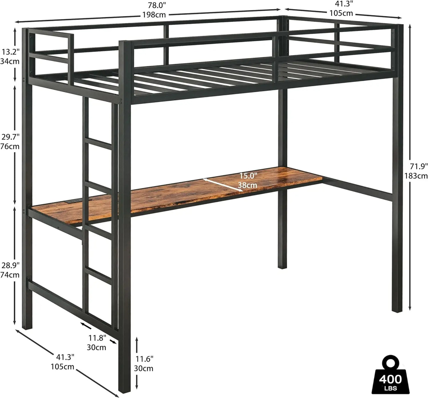 Grandchild's Loft Bed with Desk, Safety Guardrail and Stairs